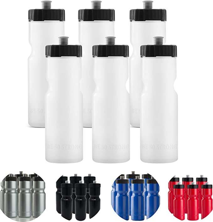 6-Pack of Sports Squeeze Water Bottles - 22 oz. BPA Free Bike & Sport Bottle with Easy Open Push/Pull Cap – Made in USA