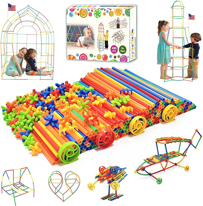 Straw STEM Building Toys 480 pcs Interlocking Plastic Educational Toys Engineering Building Blocks -Fun- Educational- Safe for Kids- Develops Motor Skills-Construction Blocks