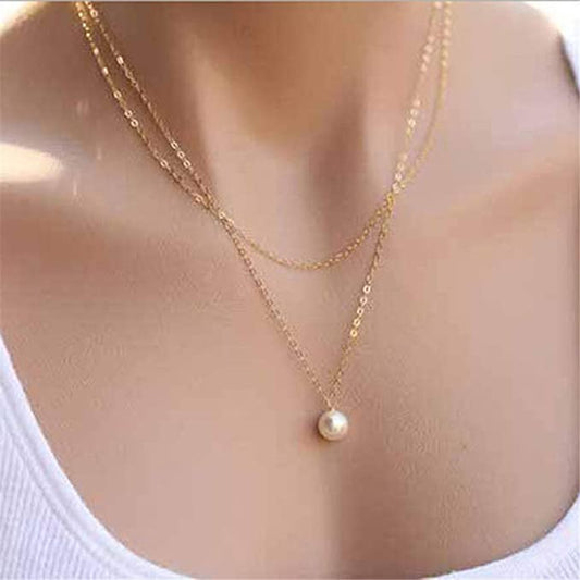 Iumer Women Alloy Artificial Pearl Pendant Multi Layer Clavicle Chain Necklace,Gold