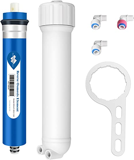 Membrane Solutions 150 GPD RO Membrane, Reverse Osmosis Membrane with Membrane Housing, Replacement for Under Sink Home Drinking RO Water Filter System, Wrench, 1/4" Quick-Connect Fittings,Check Valve