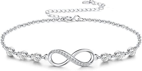 Sllaiss Infinity Bracelet for Women 925 Sterling Silver Adjustable CZ Endless Love Charm Bracele Christmas Birthday Jewelry Gift For Her