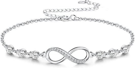 Sllaiss Infinity Bracelet for Women 925 Sterling Silver Adjustable CZ Endless Love Charm Bracele Christmas Birthday Jewelry Gift For Her