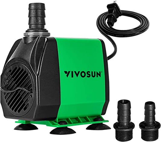 VIVOSUN 800GPH Submersible Pump(3000L/H, 24W), Ultra Quiet Water Pump with 10ft. High Lift, Fountain Pump with 6.5ft. Power Cord, 3 Nozzles for Fish Tank, Pond, Aquarium, Statuary, Hydroponics