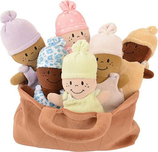 Basket of Babies Plush Dolls, Sensory Multi-Cultural Plush Dress Up Doll Playset, Diversity and Social Emotional Toys, Doll Toys for Infants, Set of 6, Multicolor, All Ages