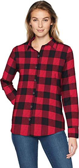 Women's Classic-Fit Long-Sleeve Lightweight Plaid Flannel Shirt