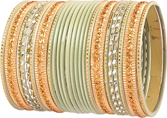 Touchstone 2 Dozen Bangle Collection Indian Bollywood Alloy Metal Textured Color Designer Jewelry Special Large Size Bangle Bracelets Set of 24 in Gold Tone for Women