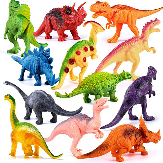 12 Pack of Dinosaur Toy Figures, 7 Inch Large Plastic Dinosaur Toys, Realistic Dinosaurs Figures Set for Toddler, Kids, Boys and Girls Age 3-5 5-7 | Birthday Cake Topper, Dino Theme Party