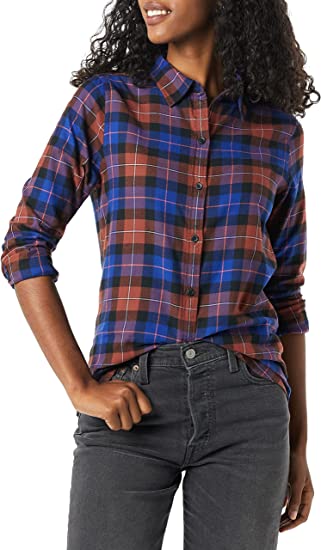 Women's Classic-Fit Long-Sleeve Lightweight Plaid Flannel Shirt