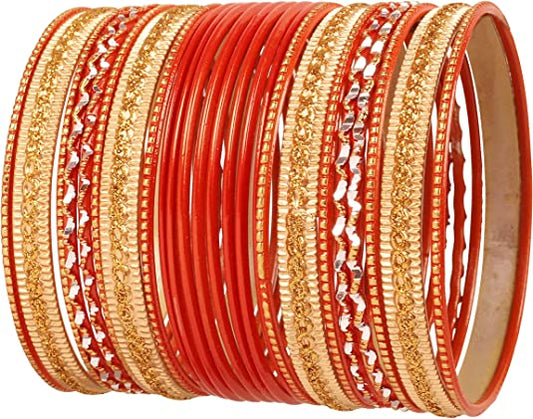Touchstone 2 Dozen Bangle Collection Indian Bollywood Alloy Metal Textured Color Designer Jewelry Special Large Size Bangle Bracelets Set of 24 in Gold Tone for Women